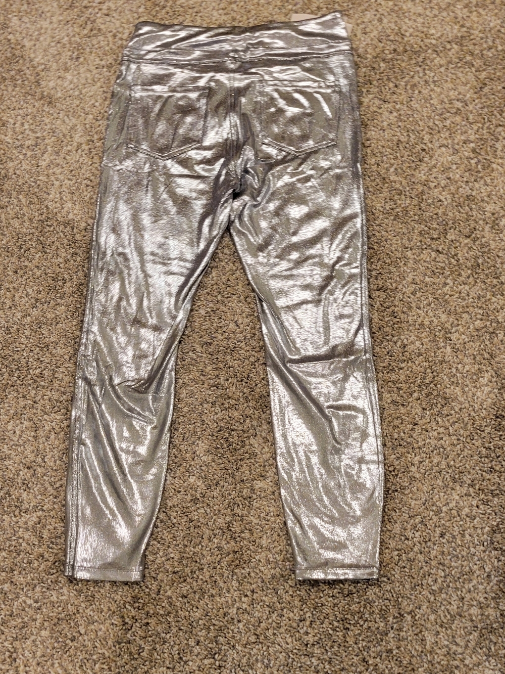 Metallic Silver High-Waist Leggings